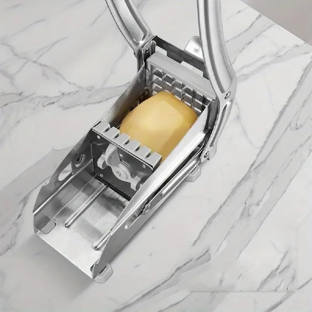 Stainless Steel French Fries Cutter & Potato Slicer Machine | Heavy Duty Potato Chipser with 4 Interchangeable Blades | Manual Vegetable Cutter
