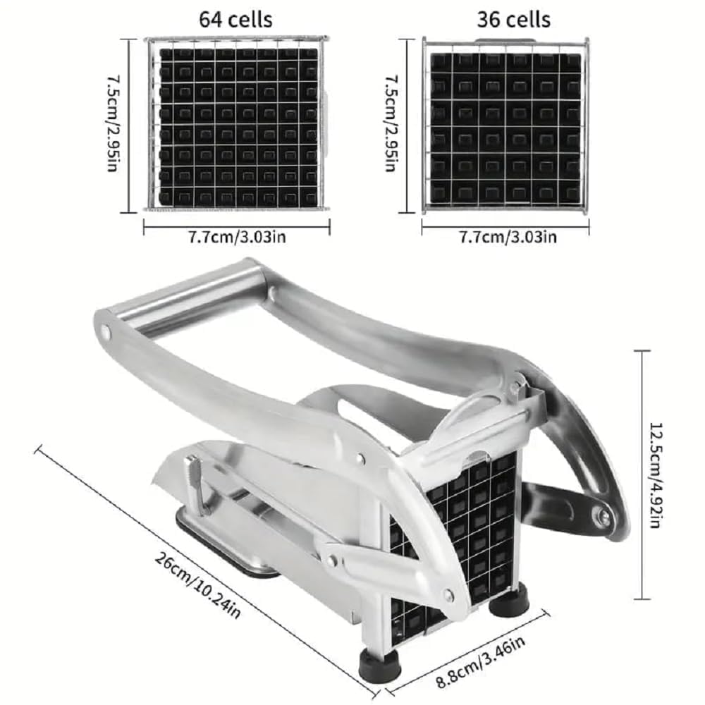 Stainless Steel French Fries Cutter & Potato Slicer Machine | Heavy Duty Potato Chipser with 4 Interchangeable Blades | Manual Vegetable Cutter