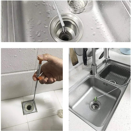 Drain Cleaning Spring Stick with Hair-Catching Claw (160cm)