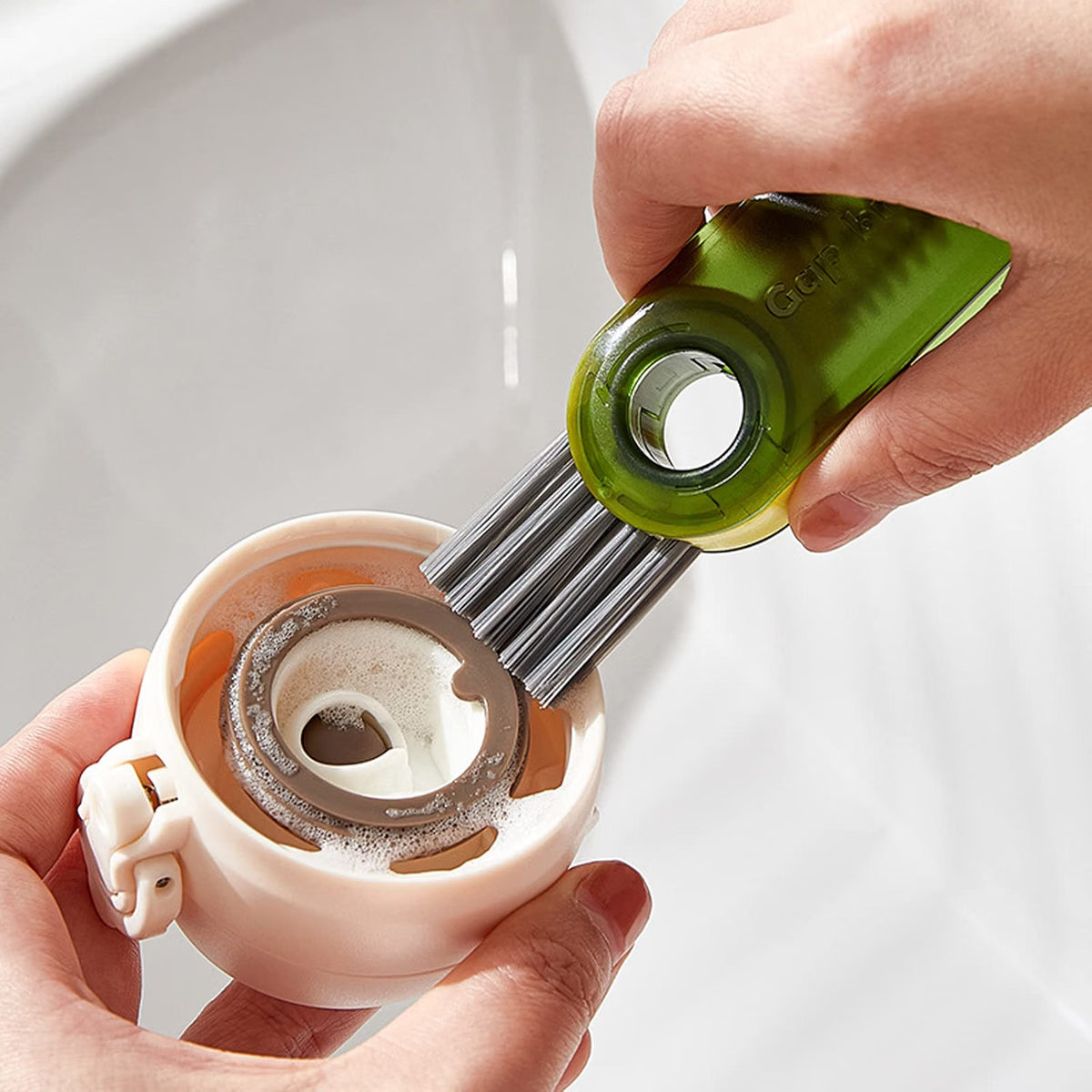 3 in 1 Cup Lid Cleaning Brush, Multifunctional Cleaning Brush Bottle Cap Detail Brush Bottle Crevice Brush for Nursing Bottle Cup Cover Lid Groove(2 Pcs)