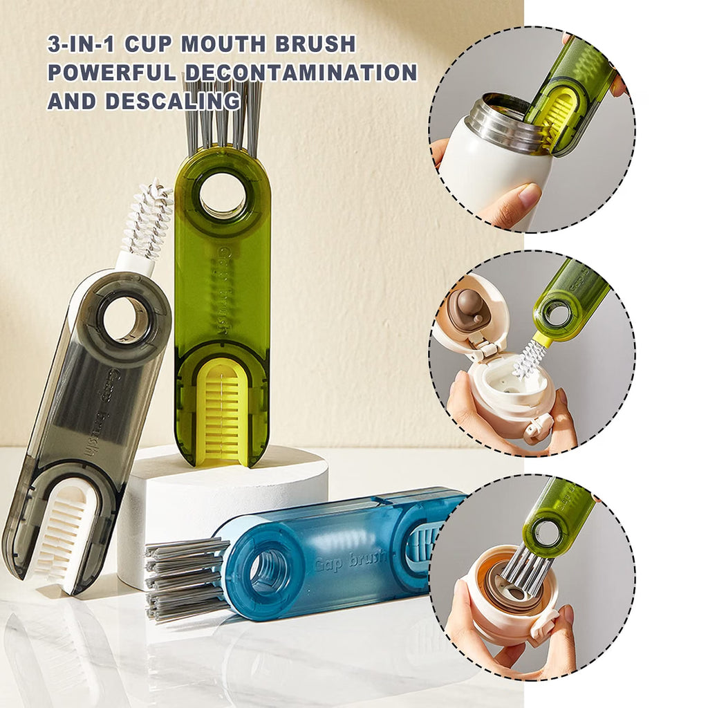 3 in 1 Cup Lid Cleaning Brush, Multifunctional Cleaning Brush Bottle Cap Detail Brush Bottle Crevice Brush for Nursing Bottle Cup Cover Lid Groove(2 Pcs)