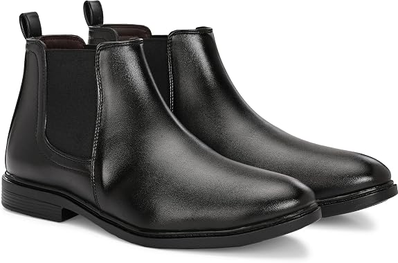 Men's Chelsea Boots | Classic Slip-On Ankle Boots with Elastic Gusset | Formal & Casual Leather-Style Boots for Men