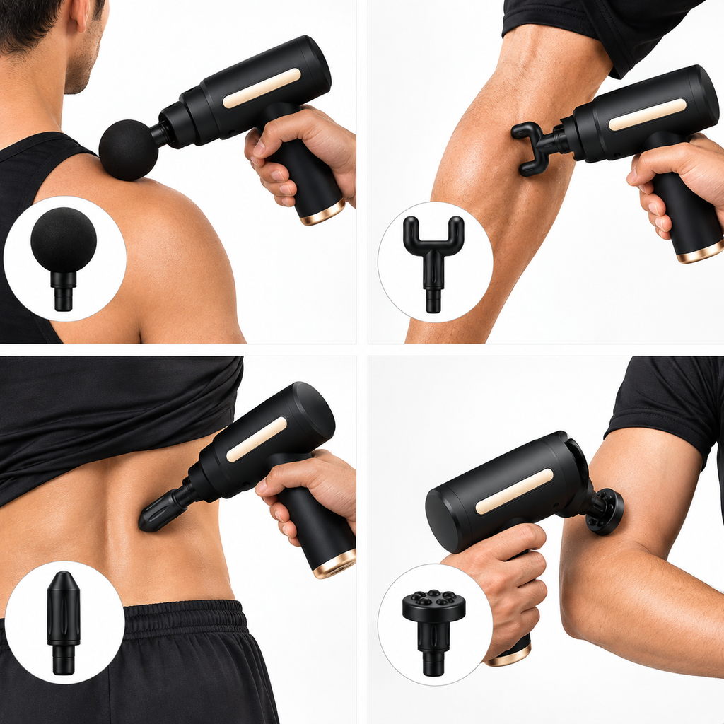 Deep Tissue Massage Gun – Portable Muscle Massager with 4 Massage Heads
