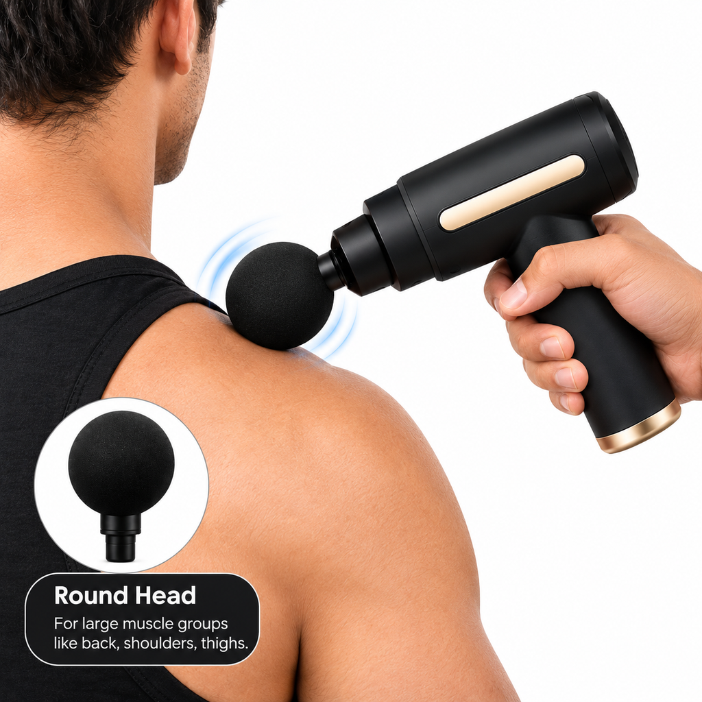Deep Tissue Massage Gun – Portable Muscle Massager with 4 Massage Heads