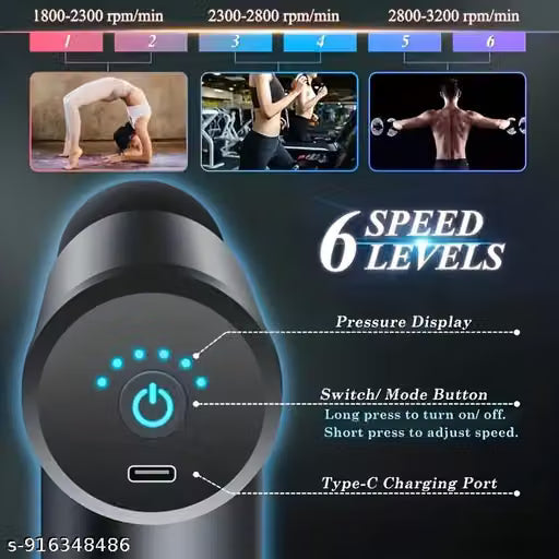 Deep Tissue Massage Gun – Portable Muscle Massager with 4 Massage Heads